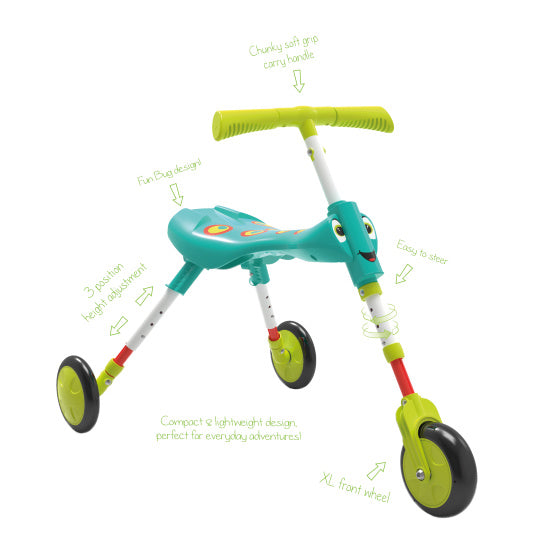 Laad de afbeelding in de Gallery-viewer, The Bugs Scuttlebug Xl Splodge Loopfiets Met 3 Wielen Junior Turquoise/Groen
