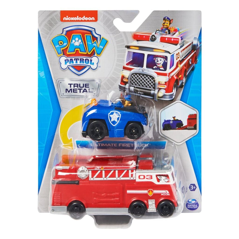 Laad de afbeelding in de Gallery-viewer, Paw Patrol True Metal Teamvoertuig Brandweerwagen En Chase-Reddingsvoertuig
