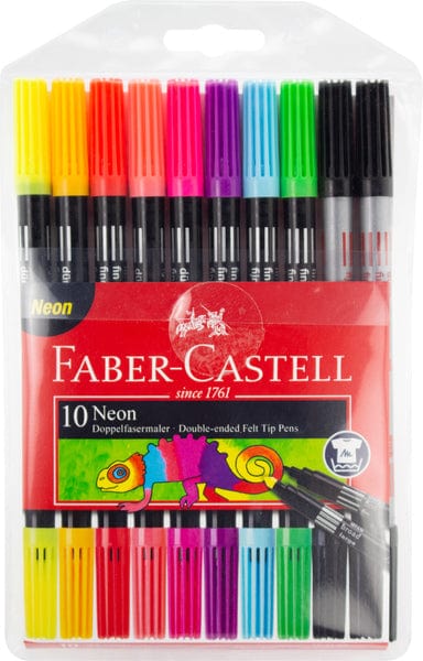 Laad de afbeelding in de Gallery-viewer, Faber Castell Fc-151109 Viltstiften Duo Neon Kleuren In Etui 10 Stuks
