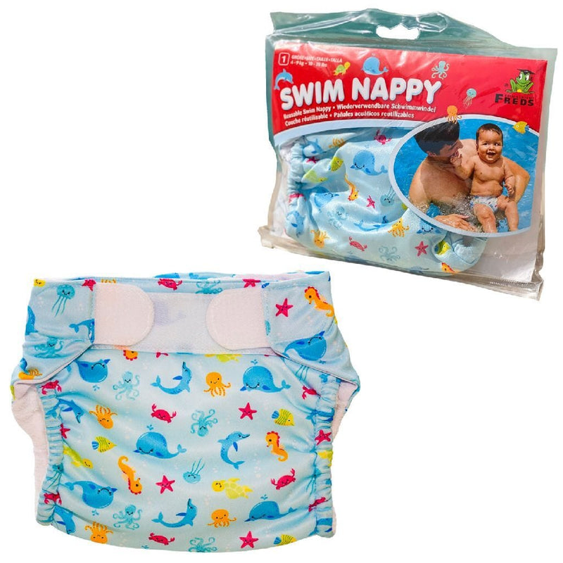 Laad de afbeelding in de Gallery-viewer, Freds Swim Academy Wasbare Zwemluier Zeedieren Maat 1 4-9 Kg Blauw
