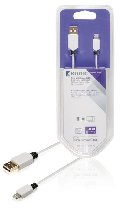 KÖNig Knm39300W10 Sync And Charge Kabel 8-Pins Lightning Male - Usb 2.0 A Male 1,00 M Wit