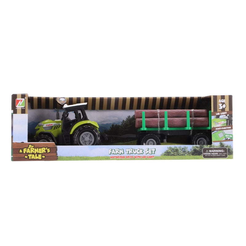 Laad de afbeelding in de Gallery-viewer, Overige Merken Tractor + Aanhanger Met Boomstammen + Licht En Geluid
