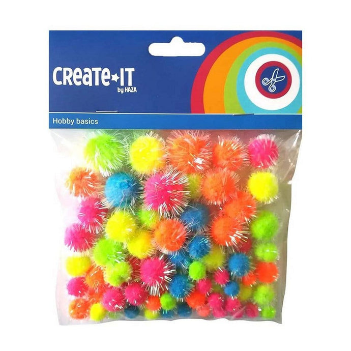 Create It Creat It Glitter Pompoms 75 Stuks Neon