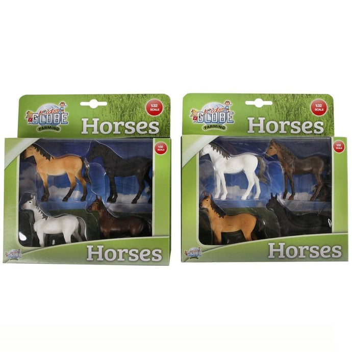 Kids Globe Farming Paardenset 4-Delig 1:32 Assorti