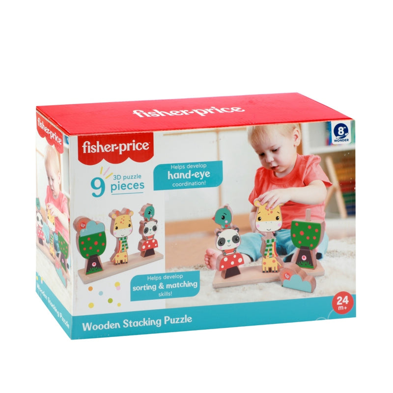 Laad de afbeelding in de Gallery-viewer, Fisher Price 3D Houten Stapelpuzzel 9 Stukjes
