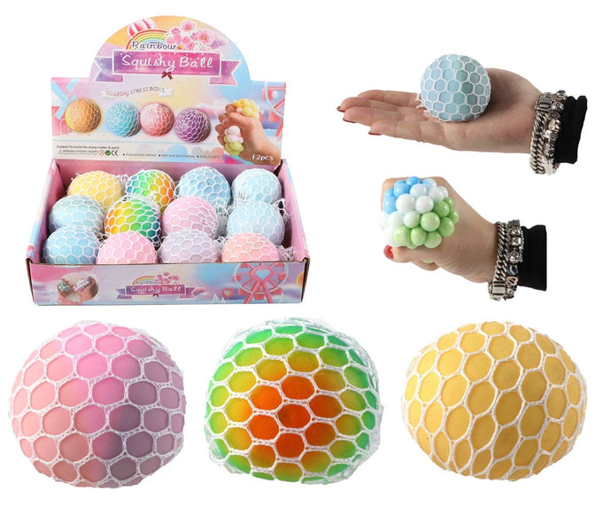 Squeeze/mesh ball rainbow 5,5 cm 102 gram met poeder