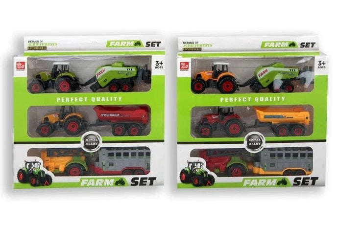 Tractorset 6 dlg Die-Cast 3 kleuren assorti